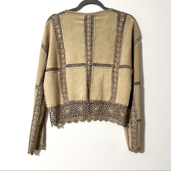 Vintage Overland Tan Suede Leather Lace Embroidered Leather Jacket Women’s Sz 12 - Picture 9 of 10